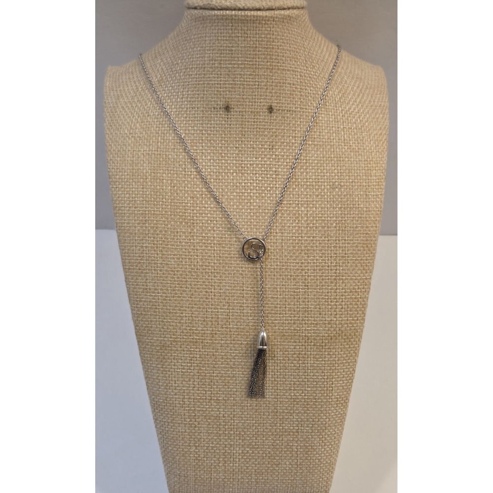 Vintage Sterling Silver 32" Slide Bolo Tassel Necklace S Initial LA 925